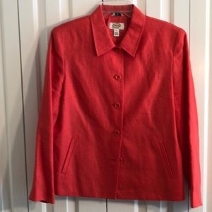 Talbots size 14P 100% linen orange business jacket